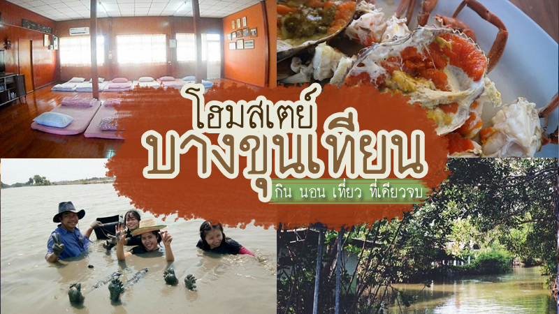 1. บ้านลุงสอนโฮมสเตย์, 2. บ้านวังชุบโฮมสเตย์, 3. ร้านเจ๋งครัวชายทะเล, 4. รตวรรณ โฮม สเตย์ แอนด์ รีสอร์ท, 5. Cokecam Fishing Boat, โฮมสเตย์บางขุนเทียน ที่เที่ยวใกล้กรุงเทพ อาหารอร่อย ใกล้ชิดธรรมชาติ
