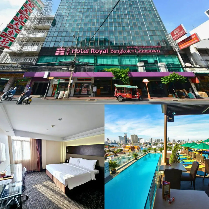 1. Hotel Royal Bangkok@Chinatown, 2. เดอะควอเตอร์ หัวลำโพง บาย ยูเอชจี, 3. โรงแรม อาศัย กรุงเทพฯ ไชน่าทาวน์, 4. โรงแรมแกรนด์ ไชน่า, 5. วิลล่า เดอ พระนคร, 6. CHERN Hostel, 7. Pho Place, Top 7+ โรงแรมใกล้ตลาดสำเพ็ง มีที่จอดรถ เดินช้อปเพลิน ไม่ต้องกลัวรถติด